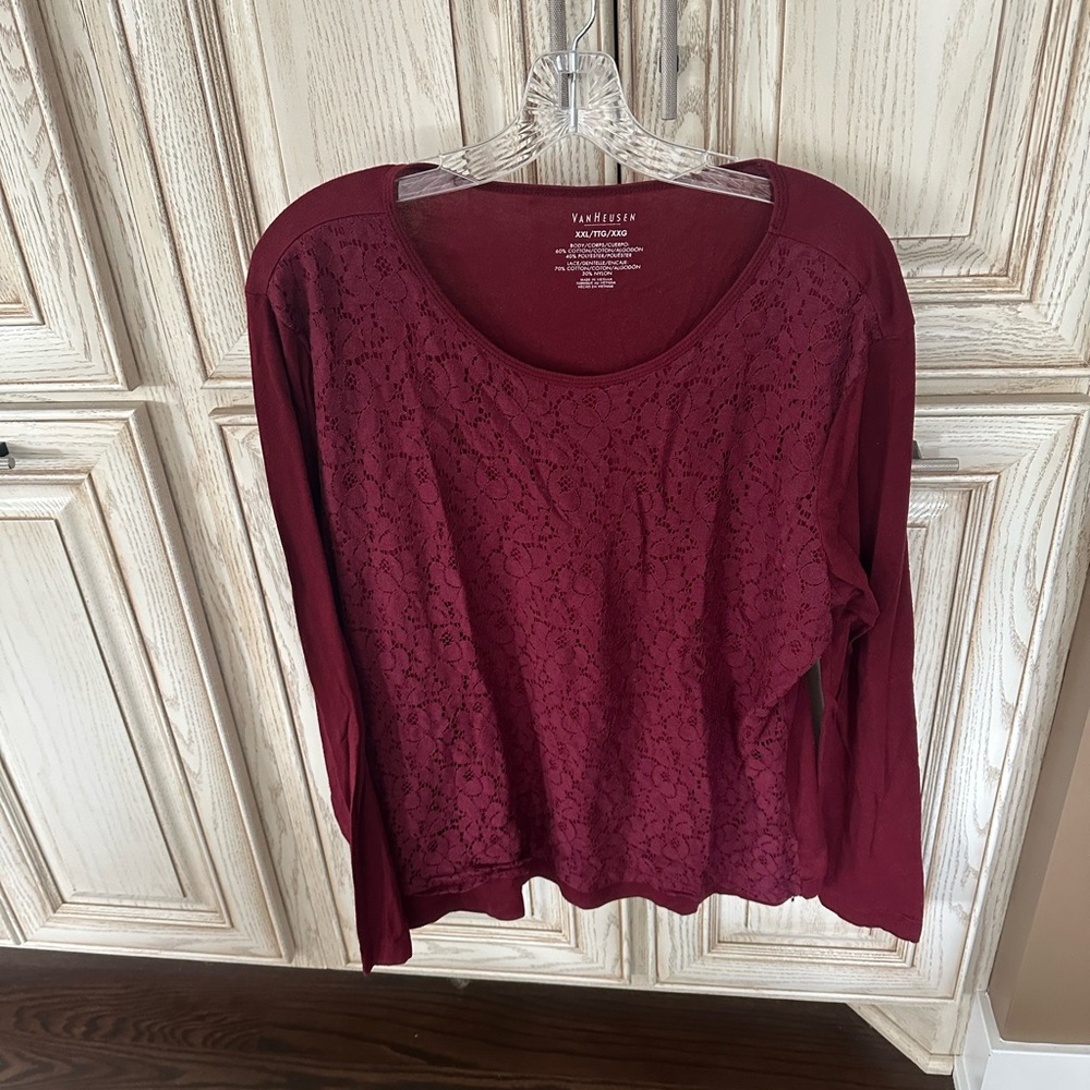 Van Heusen Maroon Lace Front long sleeve Shirt